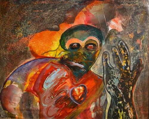 Collaboration with Jesse Lott, "Love and War,"  1980,   Acrylic on Processed Board,  32 x 39 Inches 