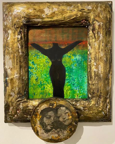 "Dear," 1989,  Acrylic on Canvas with Painted Plaster Frame,  39 x 24 x 2 Inches 