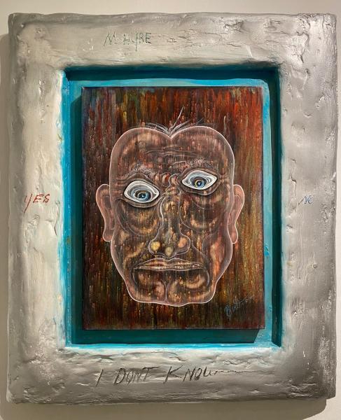 "Happiness," 2010, Acrylic on Canvas with Hydrostone Frame, 39.5 x 33.5 x 3 Inches