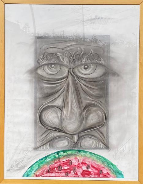 "Feed Me,"  2001,  Acrylic and Charcoal on Paper,  50 x 38 Inches 