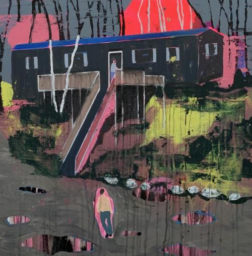 "Sunrise Park," 2020, Oil and Acrylic on Canvas, 30 x 30 Inches