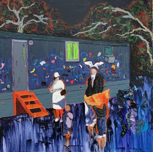 "Family Time," 2020, Oil and Acrylic on Canvas, 48 x 48 Inches